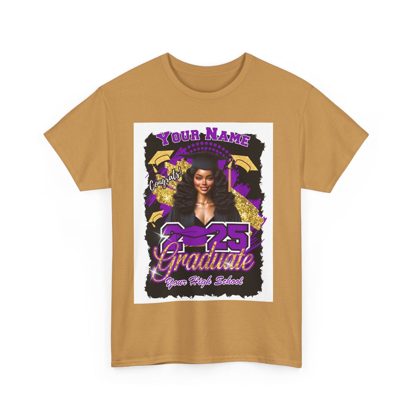 Purple/Gold - Customizable Graduate 2025 Unisex Heavy Cotton Tee