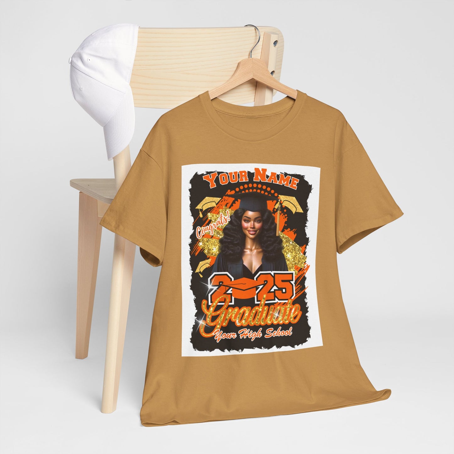 Orange/Gold - Customizable Graduate 2025 Unisex Heavy Cotton Tee