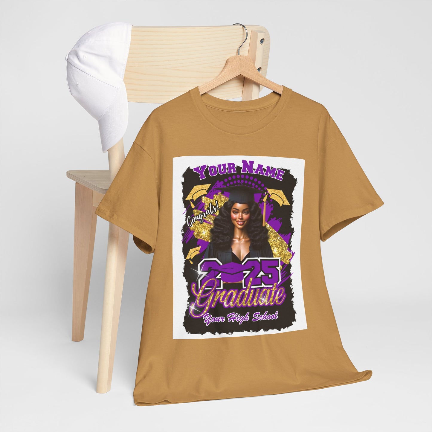 Purple/Gold - Customizable Graduate 2025 Unisex Heavy Cotton Tee