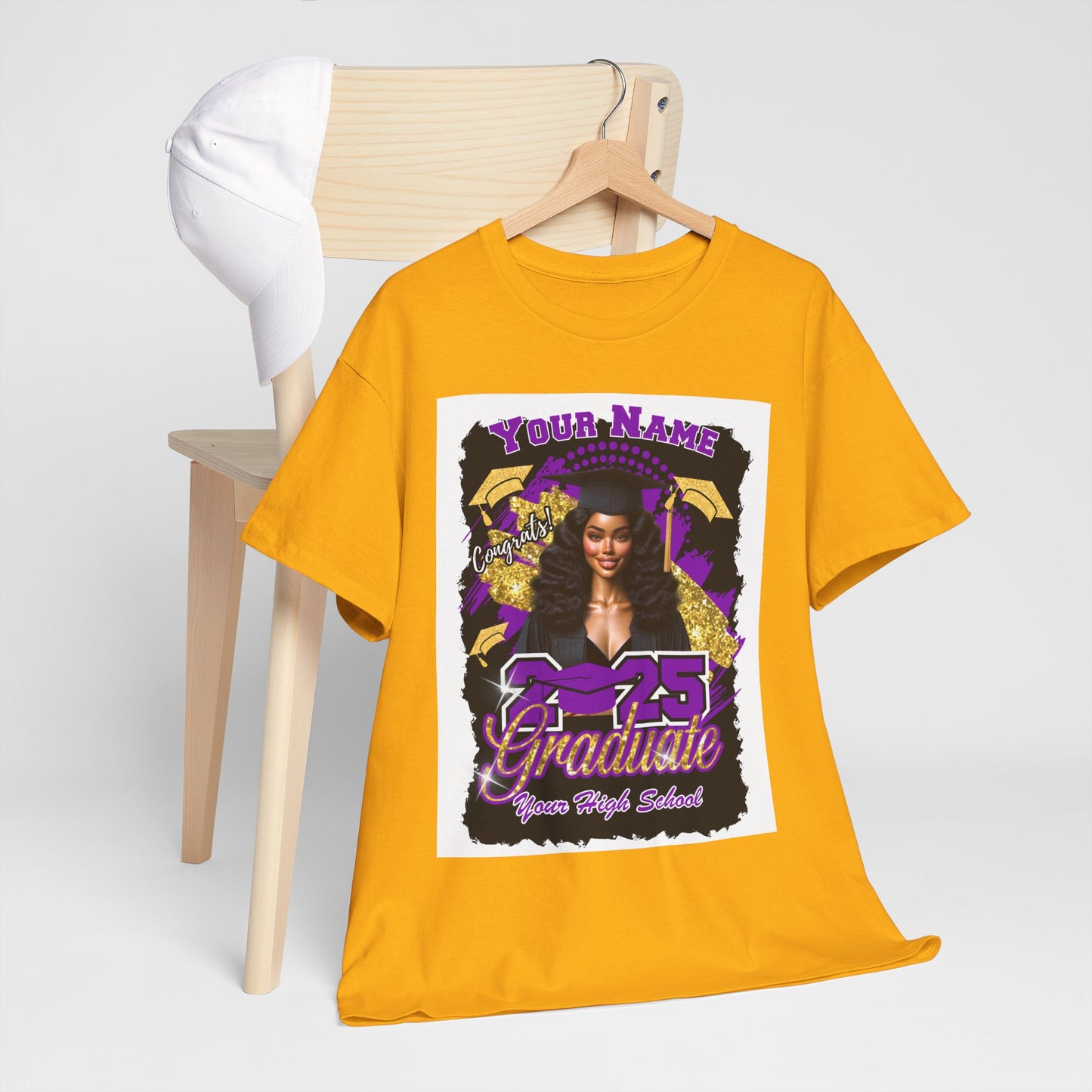 Purple/Gold - Customizable Graduate 2025 Unisex Heavy Cotton Tee