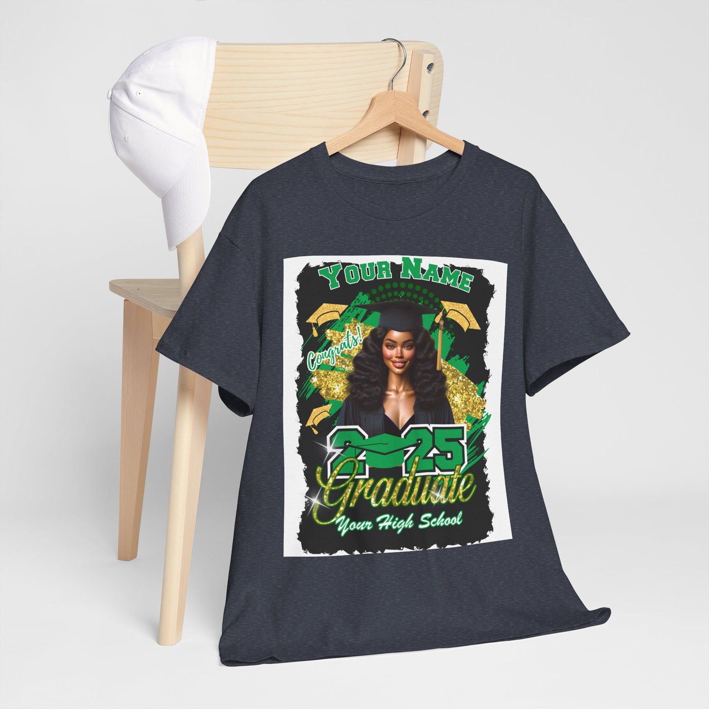 Green/Gold - Customizable Graduate 2025 Unisex Heavy Cotton Tee