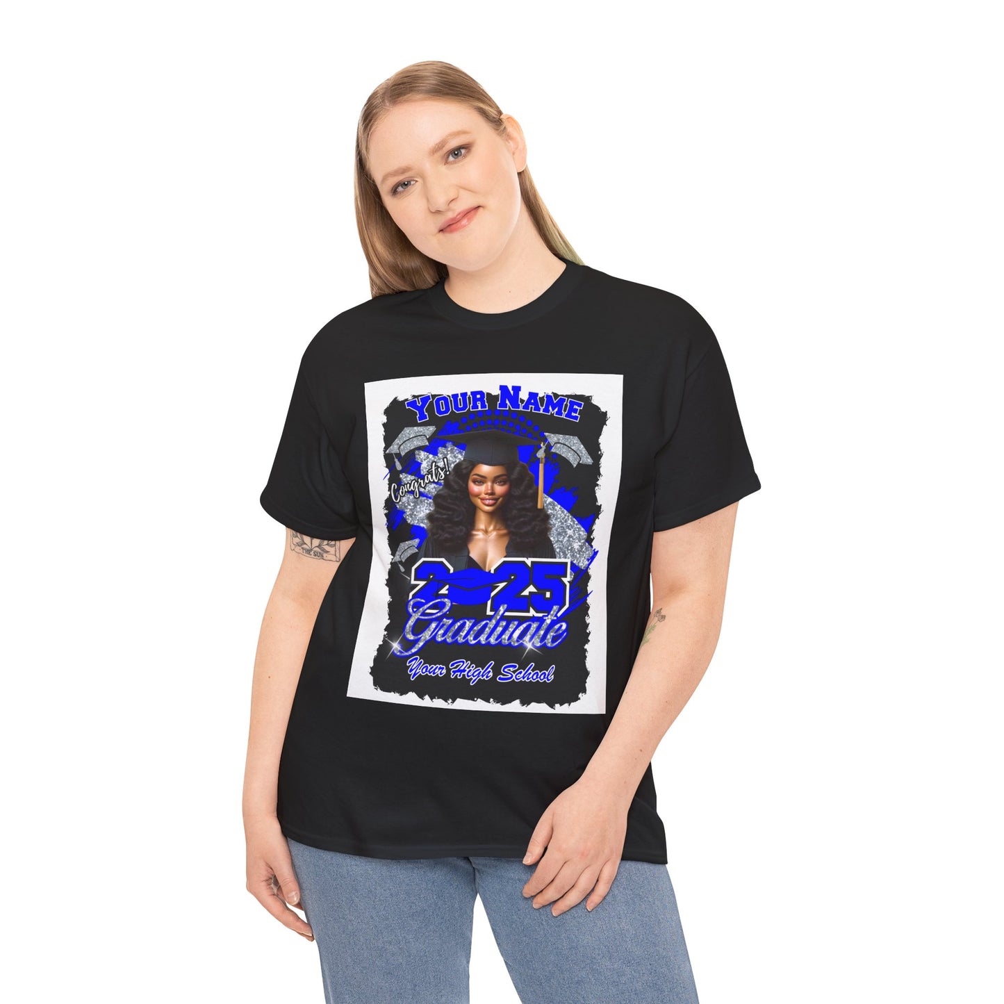 Royal Blue/Silver Customizable Graduate 2025 Unisex Heavy Cotton Tee