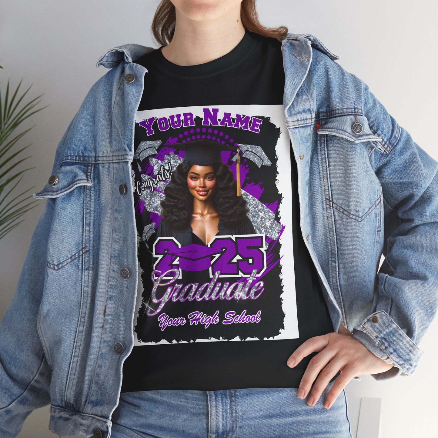 Purple/Silver - Customizable Graduate 2025 Unisex Heavy Cotton Tee