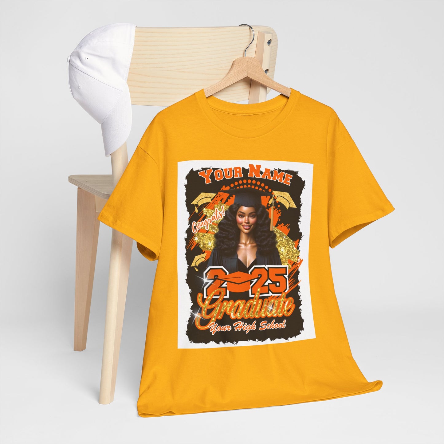 Orange/Gold - Customizable Graduate 2025 Unisex Heavy Cotton Tee