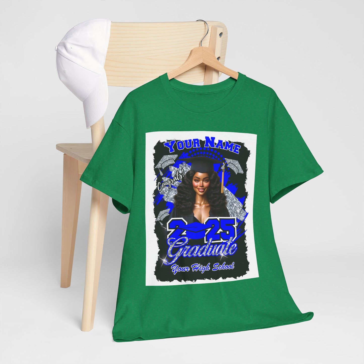 Royal Blue/Silver Customizable Graduate 2025 Unisex Heavy Cotton Tee