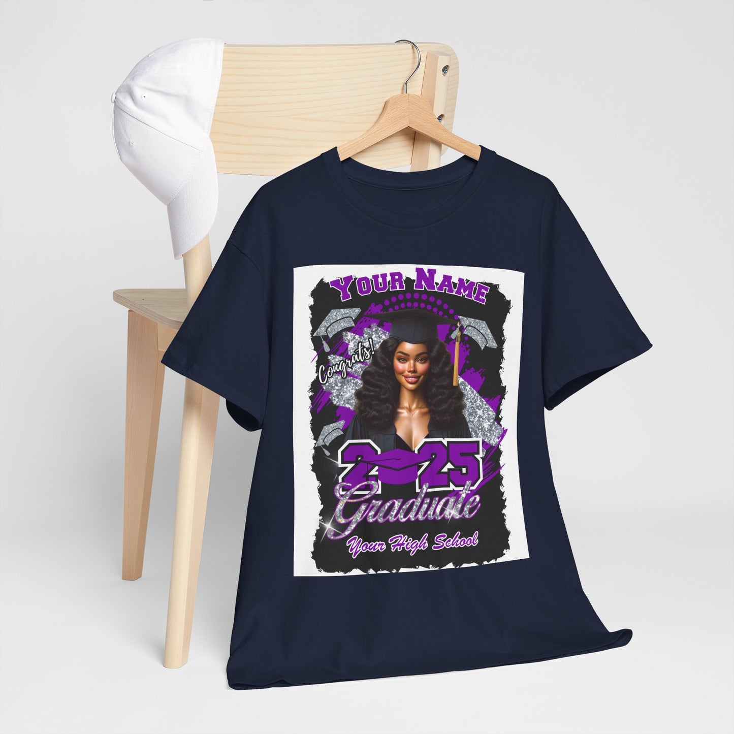 Purple/Silver - Customizable Graduate 2025 Unisex Heavy Cotton Tee