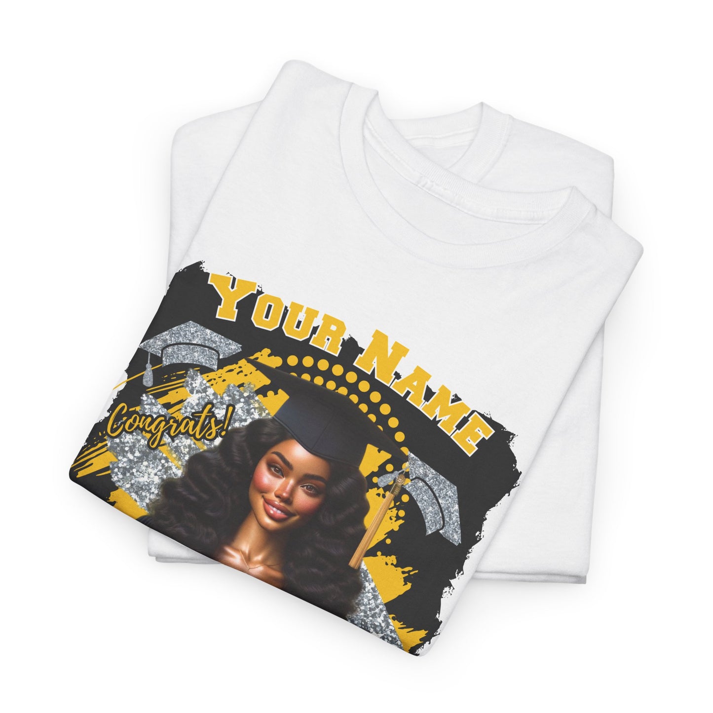 Yellow Gold/Silver Customizable Graduate 2025 Unisex Heavy Cotton Tee