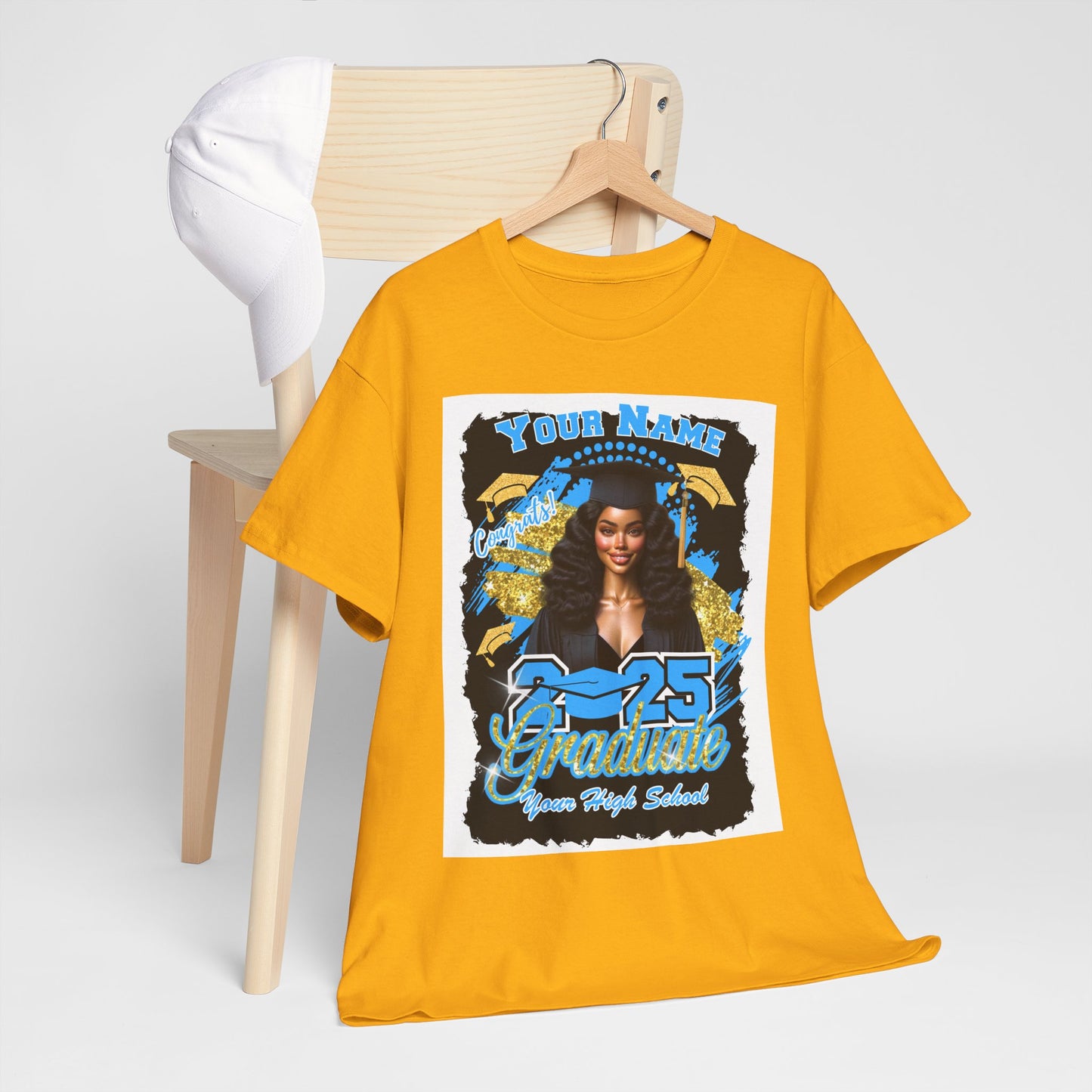 Baby Boy Blue/Gold - Customizable Graduate 2025 Unisex Heavy Cotton Tee