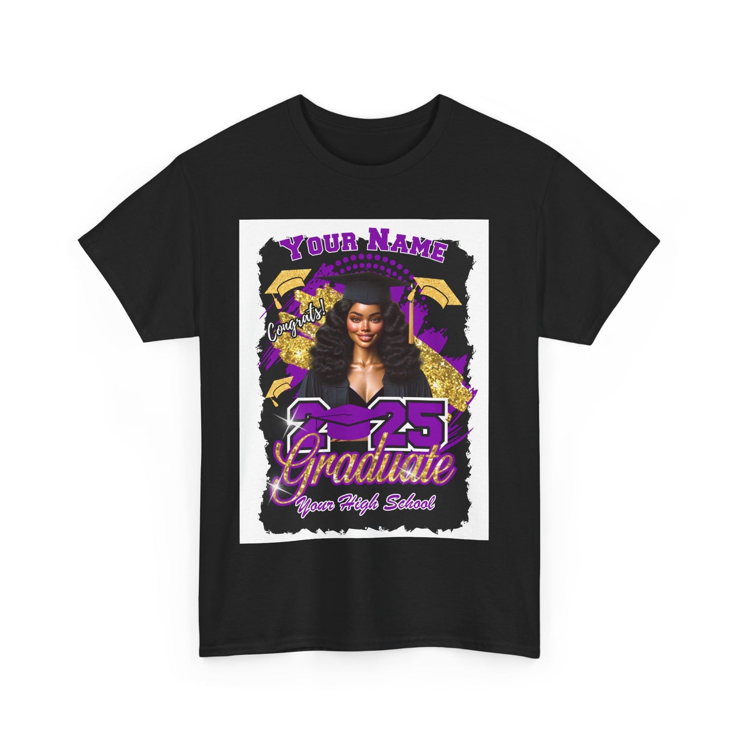 Purple/Gold - Customizable Graduate 2025 Unisex Heavy Cotton Tee