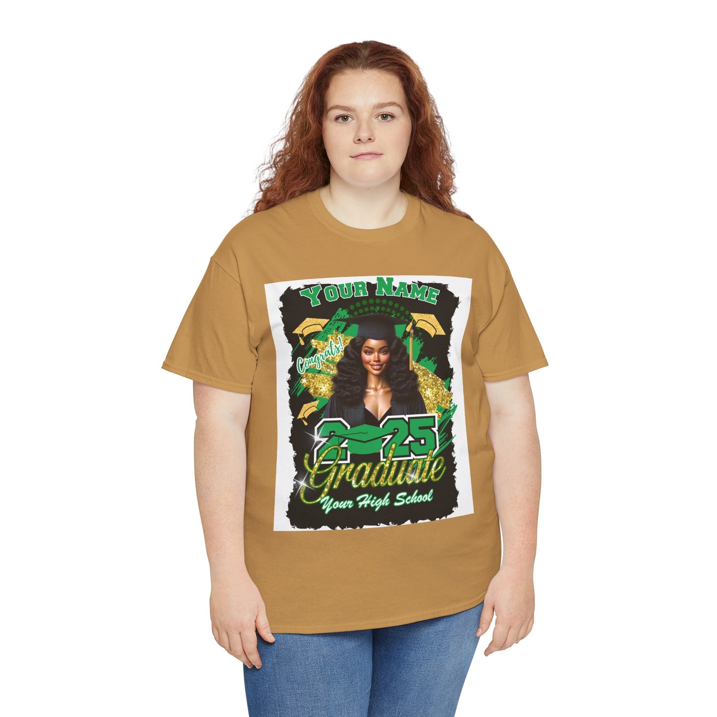 Green/Gold - Customizable Graduate 2025 Unisex Heavy Cotton Tee