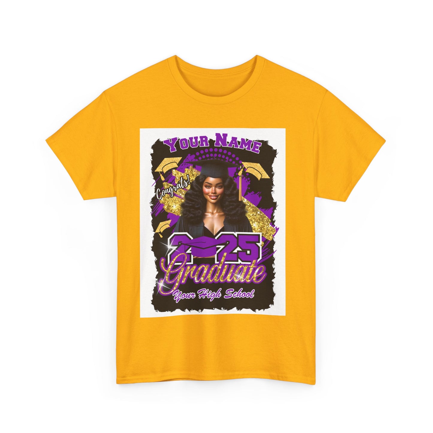 Purple/Gold - Customizable Graduate 2025 Unisex Heavy Cotton Tee