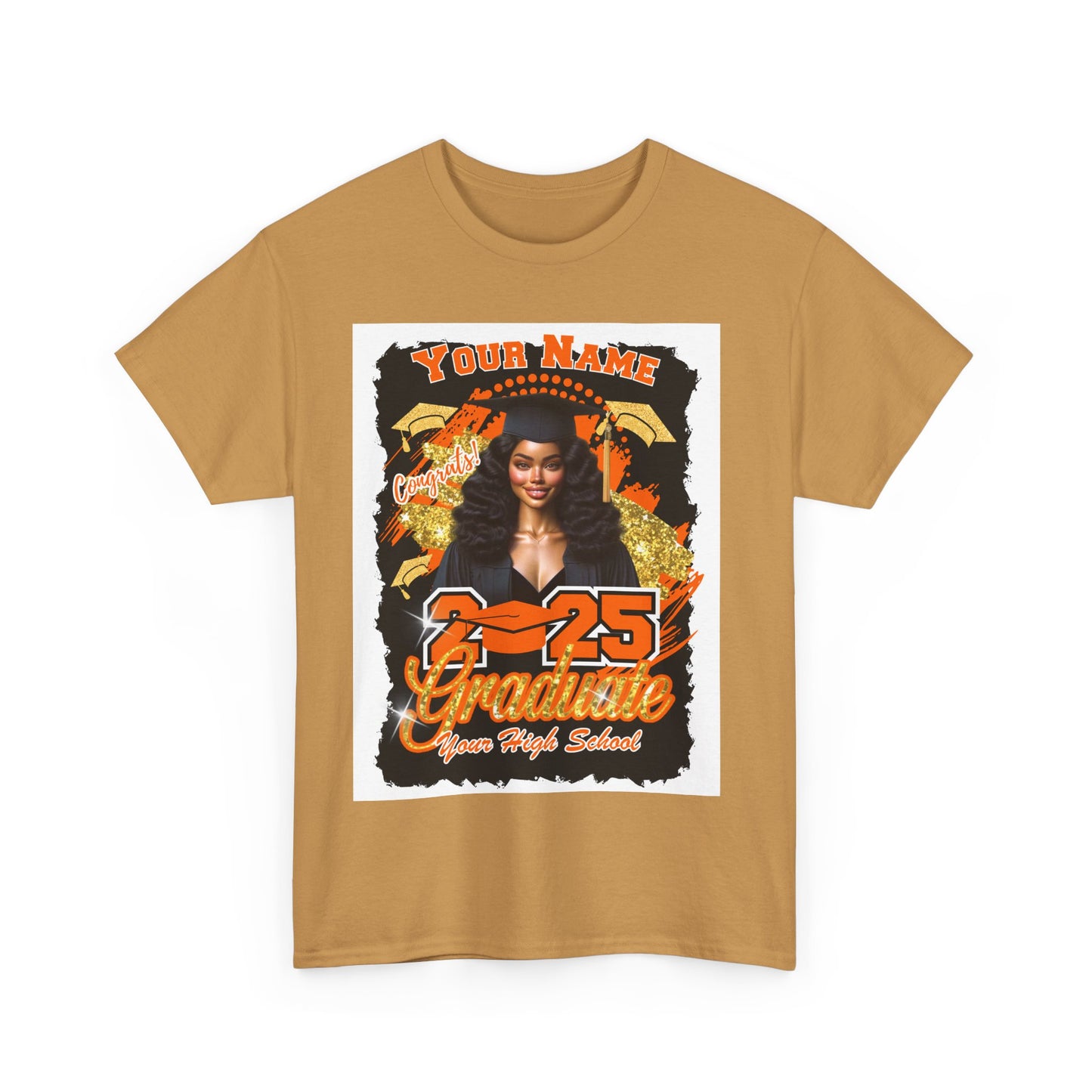 Orange/Gold - Customizable Graduate 2025 Unisex Heavy Cotton Tee