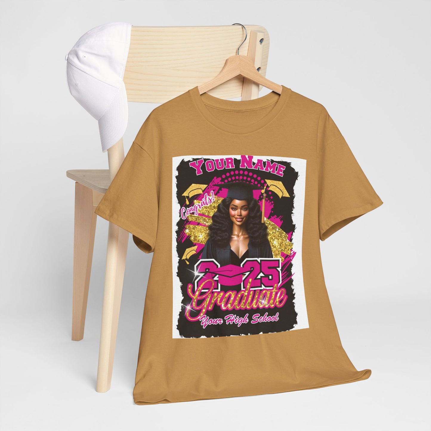 Hot Pink/Gold - Customizable Graduate 2025 Unisex Heavy Cotton Tee