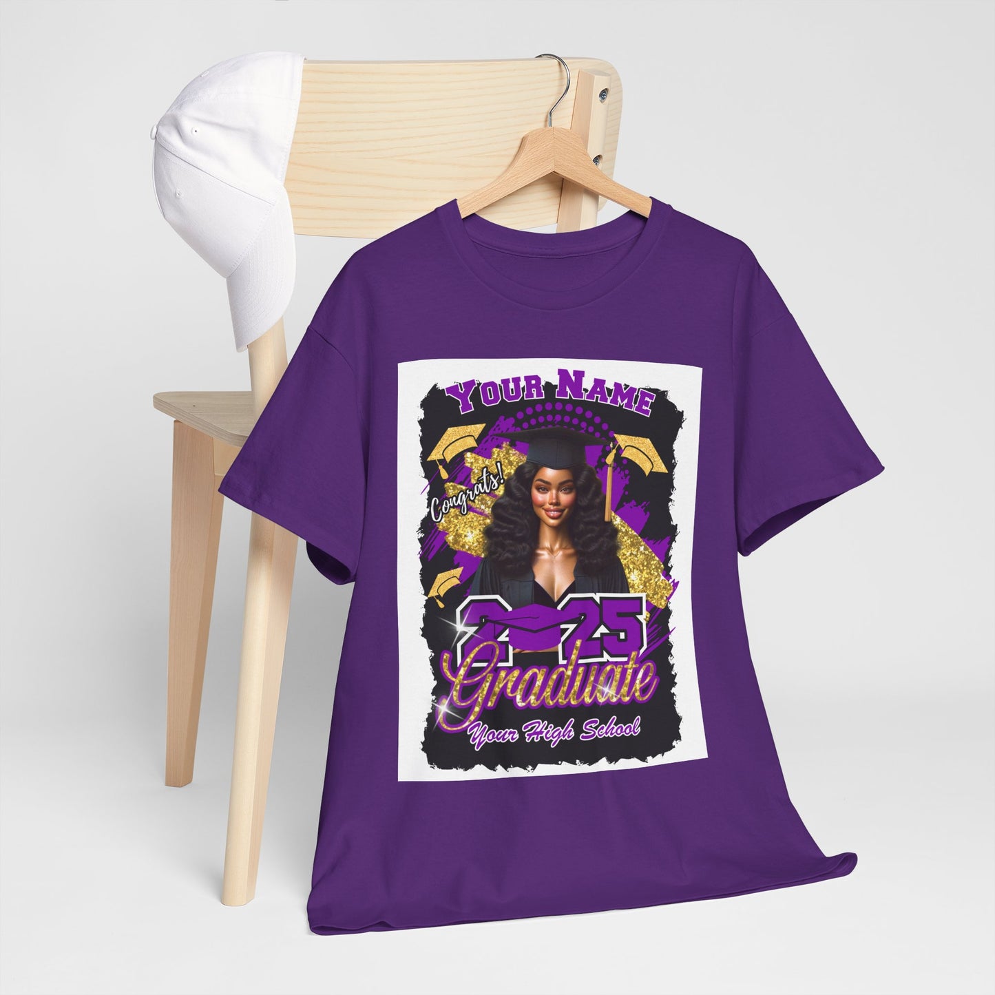 Purple/Gold - Customizable Graduate 2025 Unisex Heavy Cotton Tee