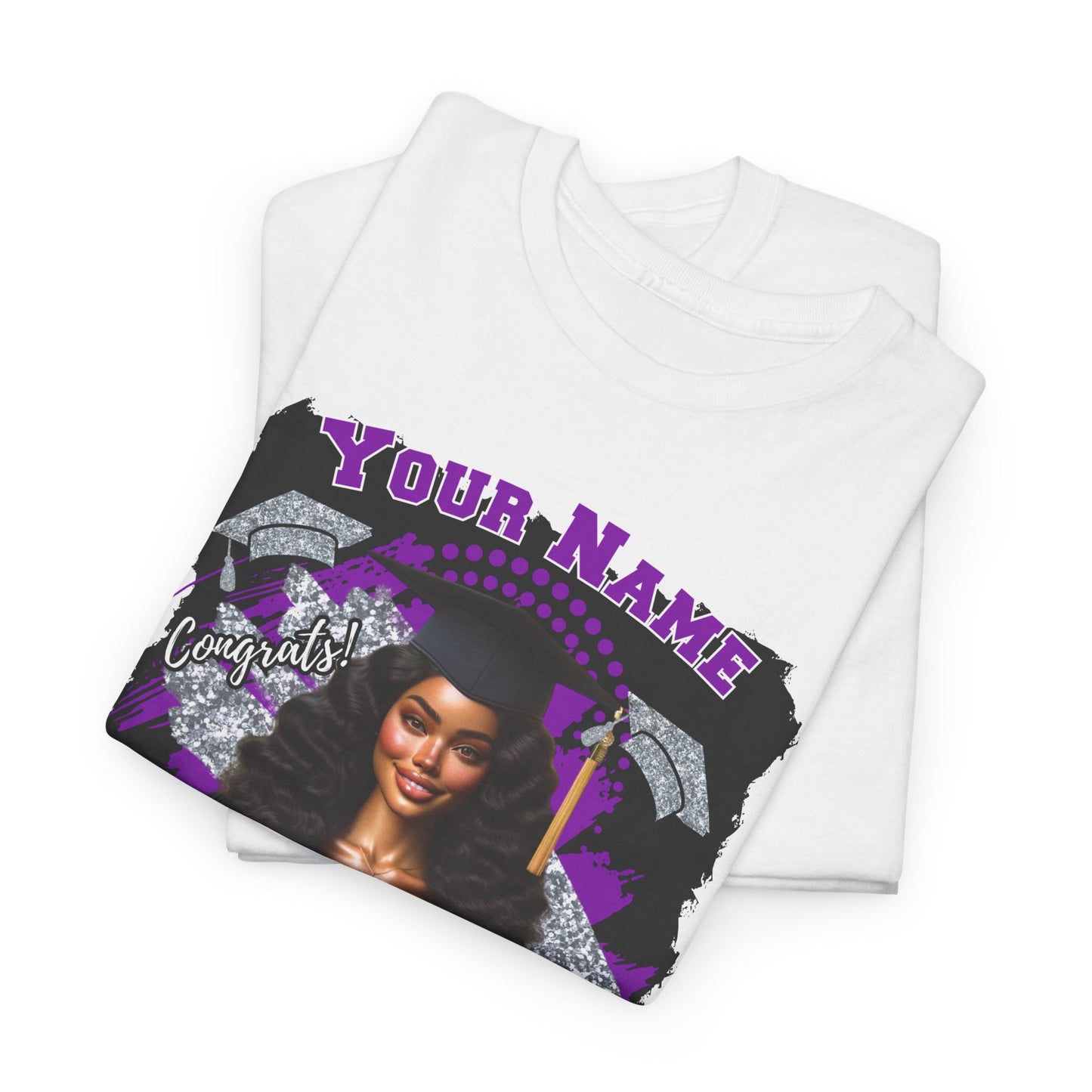 Purple/Silver - Customizable Graduate 2025 Unisex Heavy Cotton Tee