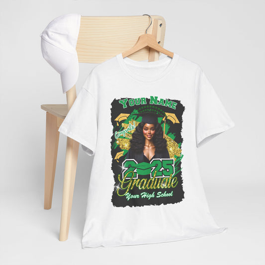 Green/Gold - Customizable Graduate 2025 Unisex Heavy Cotton Tee