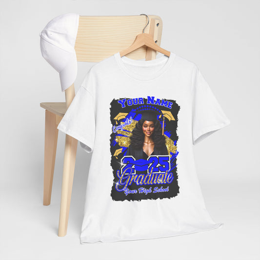 Royal Blue/Gold - Customizable Graduate 2025 Unisex Heavy Cotton Tee