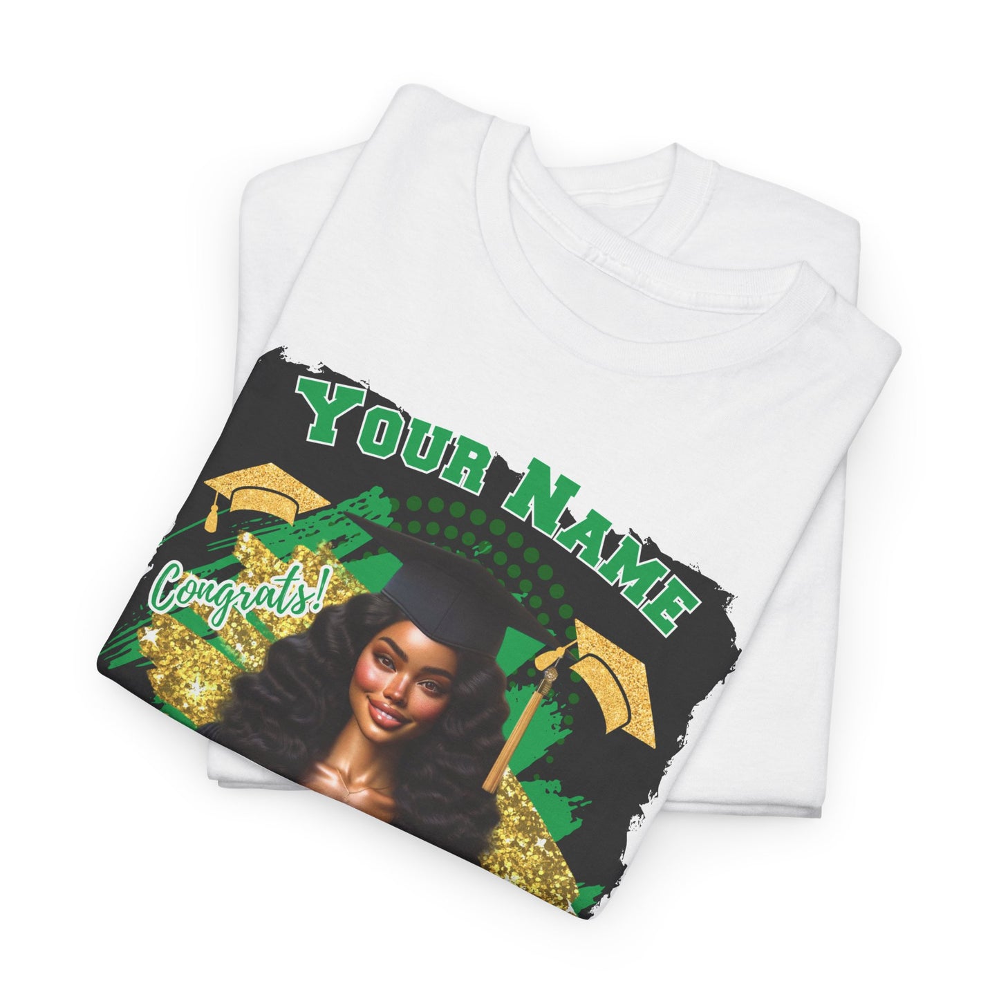 Green/Gold - Customizable Graduate 2025 Unisex Heavy Cotton Tee