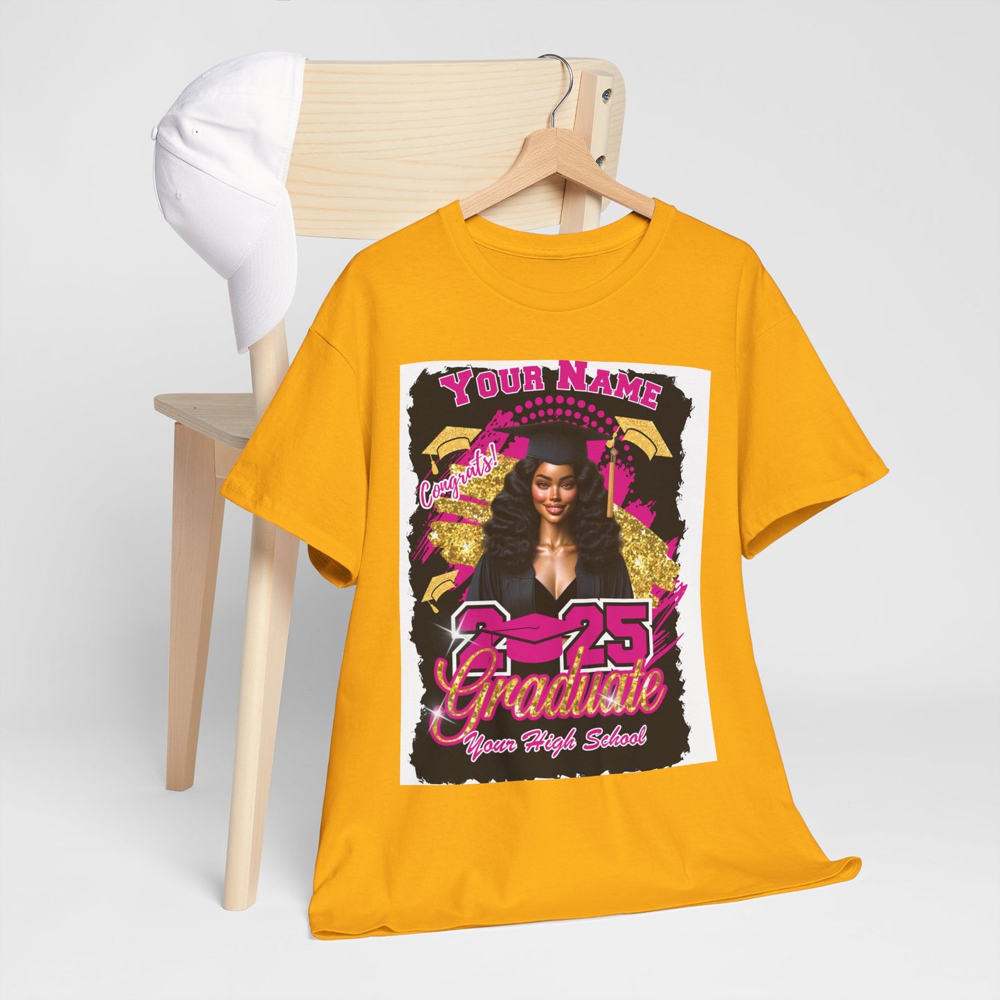 Hot Pink/Gold - Customizable Graduate 2025 Unisex Heavy Cotton Tee