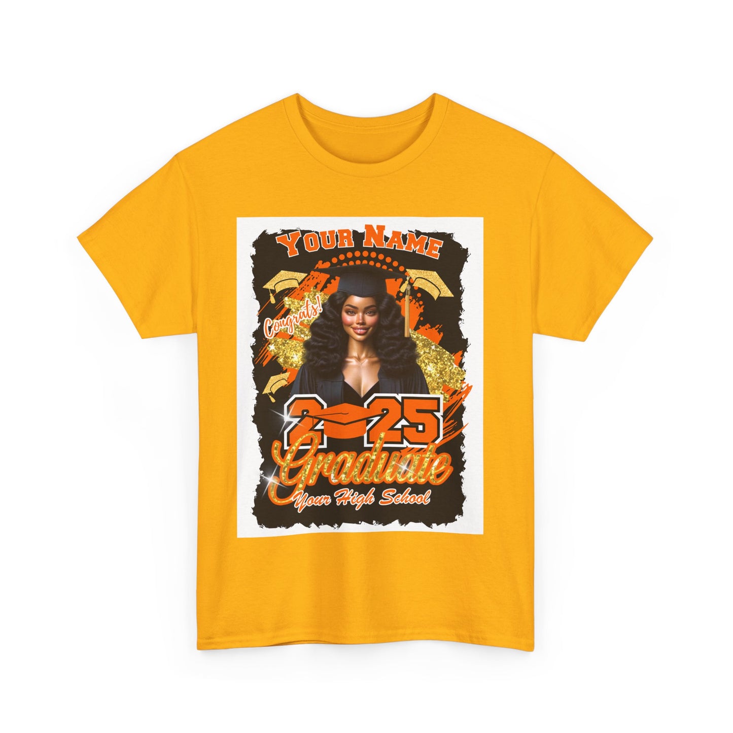 Orange/Gold - Customizable Graduate 2025 Unisex Heavy Cotton Tee