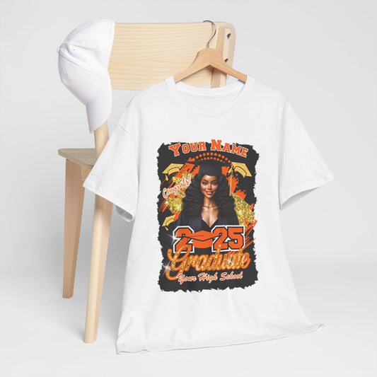 Orange/Gold - Customizable Graduate 2025 Unisex Heavy Cotton Tee