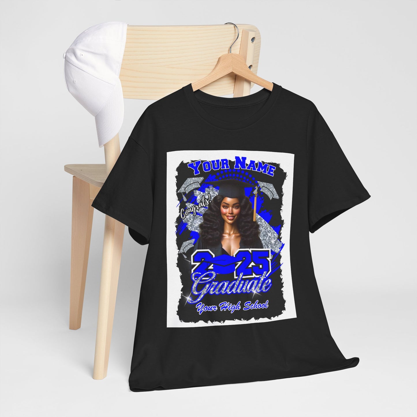 Royal Blue/Silver Customizable Graduate 2025 Unisex Heavy Cotton Tee