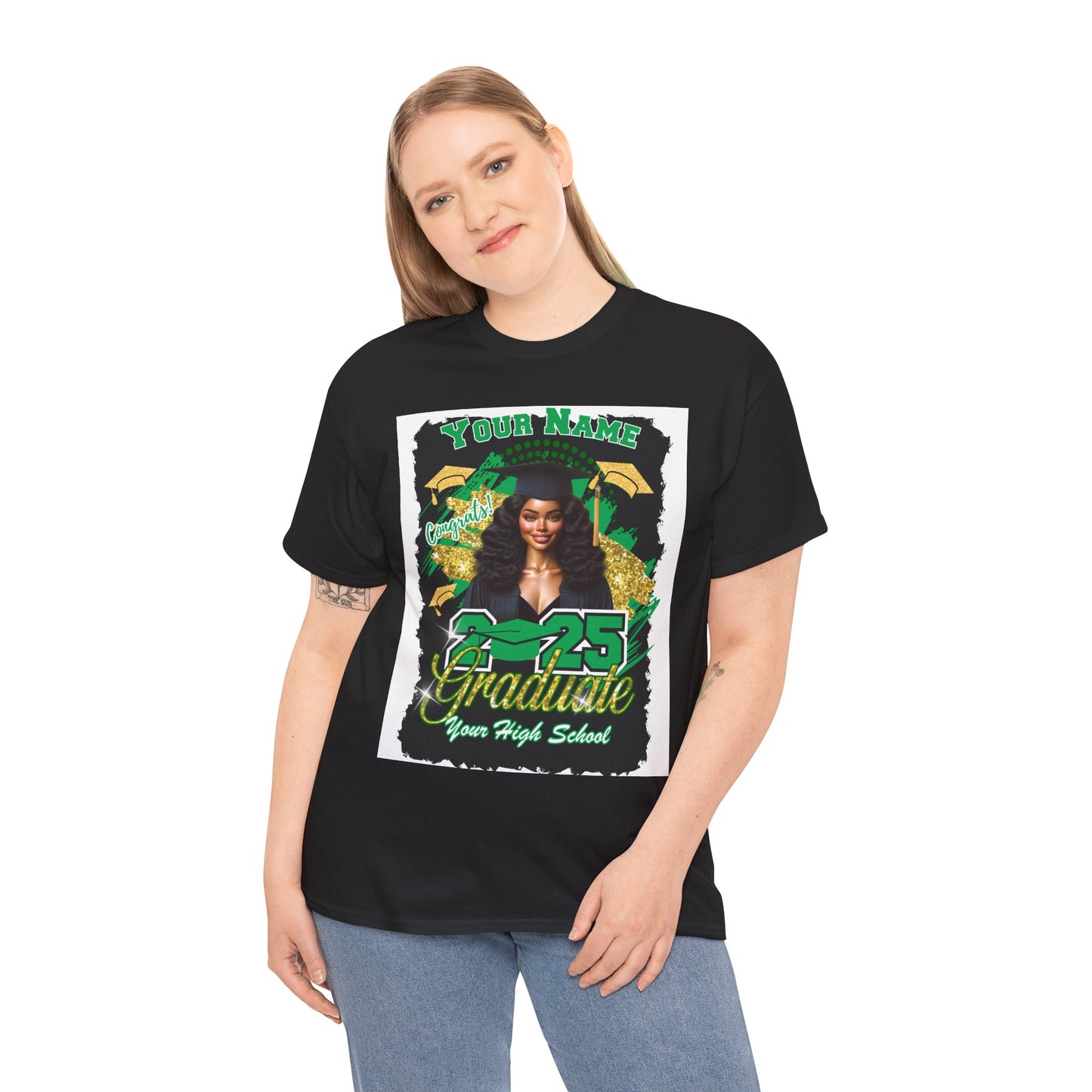 Green/Gold - Customizable Graduate 2025 Unisex Heavy Cotton Tee