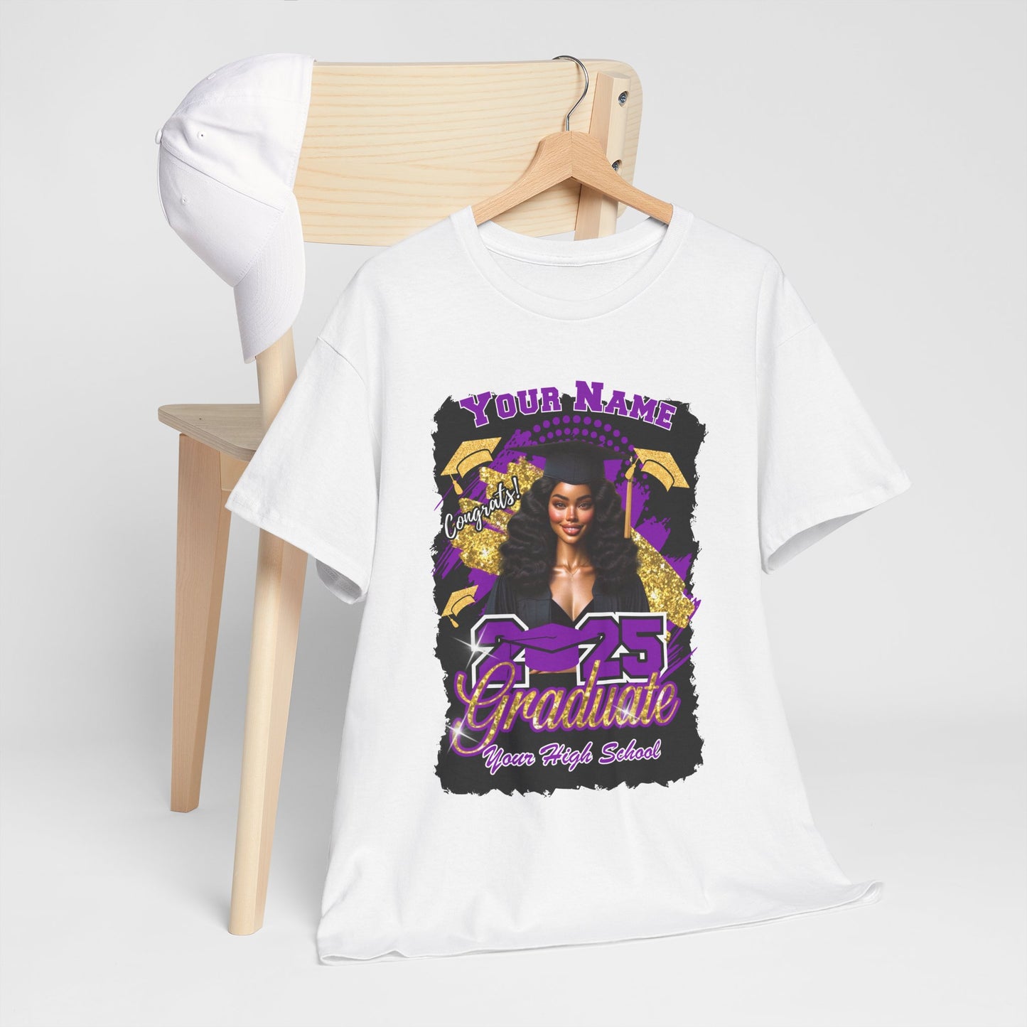 Purple/Gold - Customizable Graduate 2025 Unisex Heavy Cotton Tee