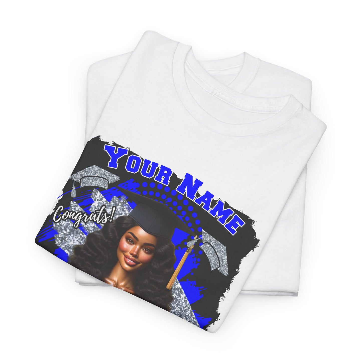 Royal Blue/Silver Customizable Graduate 2025 Unisex Heavy Cotton Tee