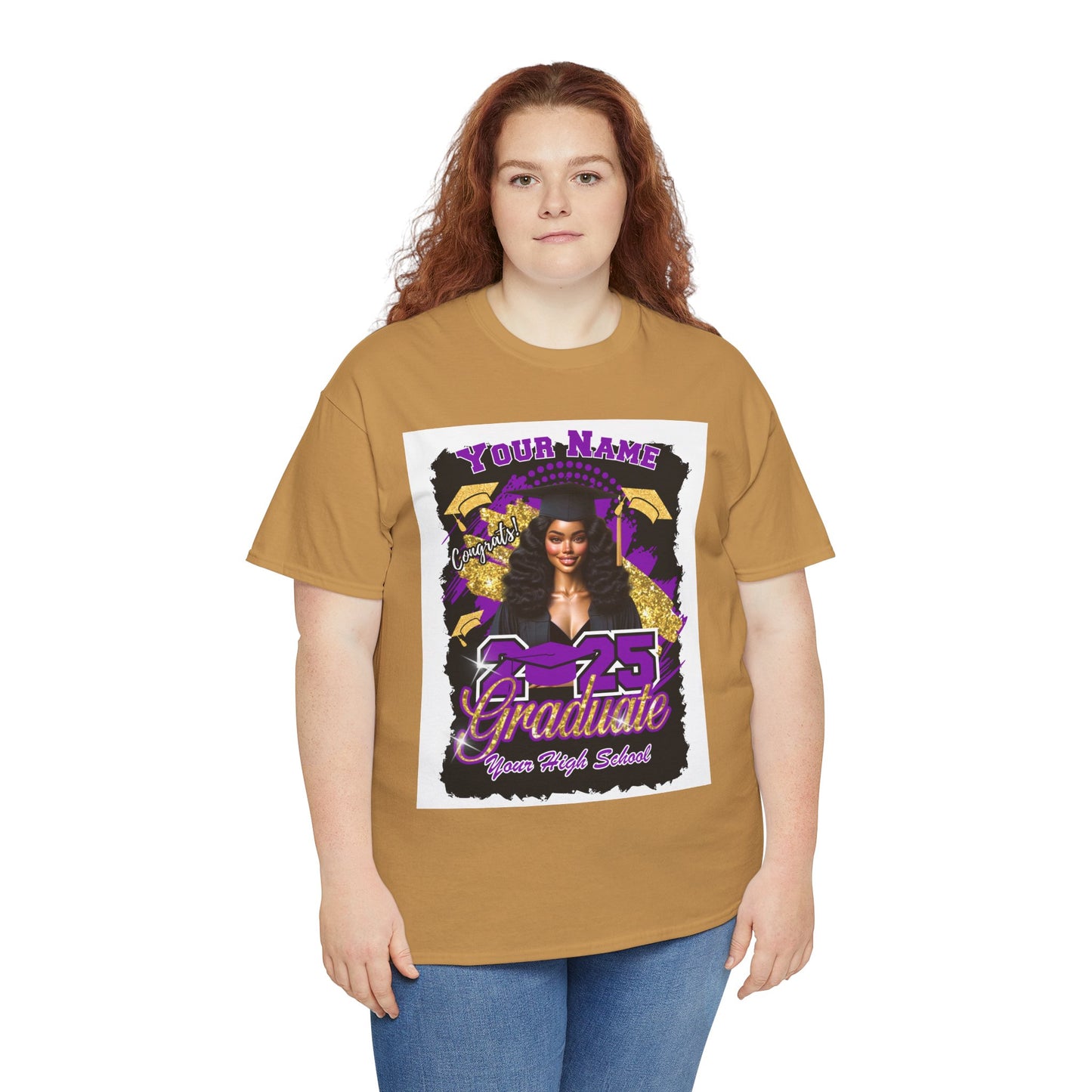 Purple/Gold - Customizable Graduate 2025 Unisex Heavy Cotton Tee