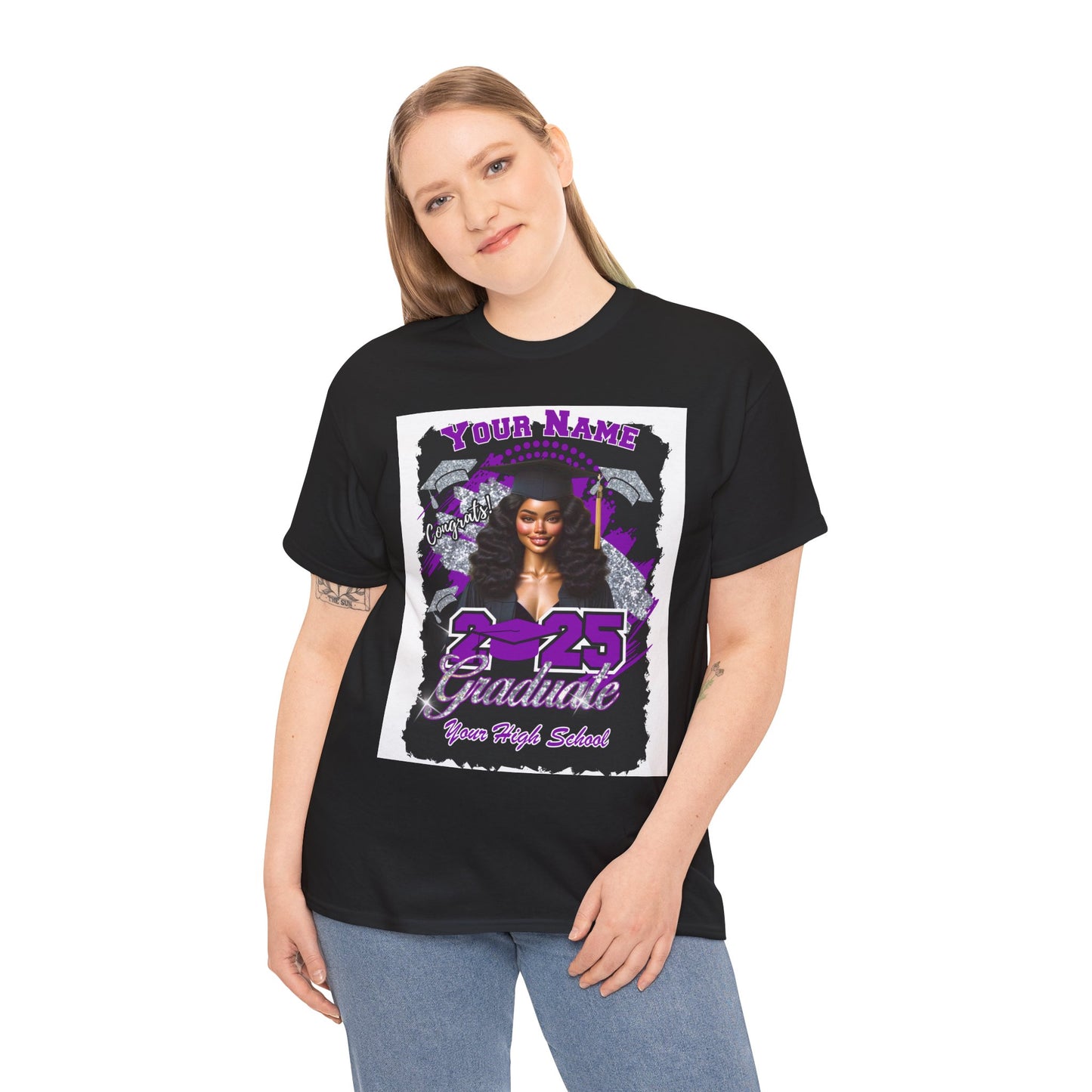 Purple/Silver - Customizable Graduate 2025 Unisex Heavy Cotton Tee