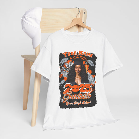 Orange/Silver Customizable Graduate 2025 Unisex Heavy Cotton Tee