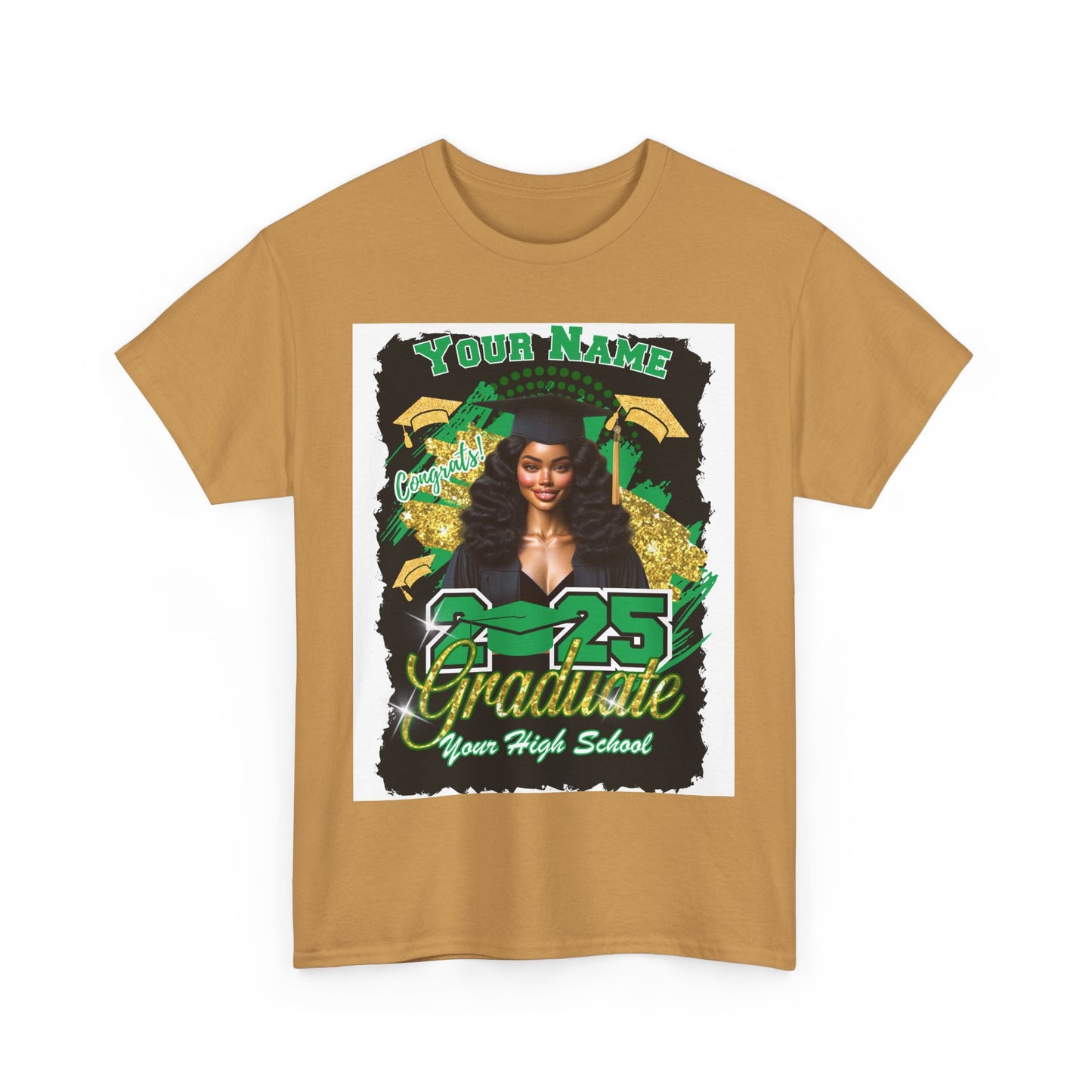 Green/Gold - Customizable Graduate 2025 Unisex Heavy Cotton Tee