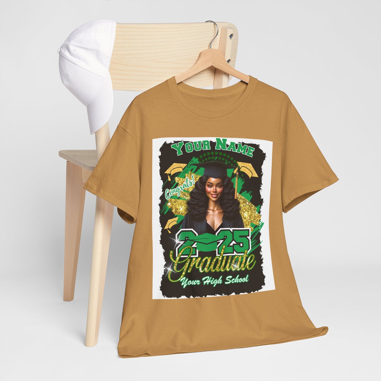 Green/Gold - Customizable Graduate 2025 Unisex Heavy Cotton Tee