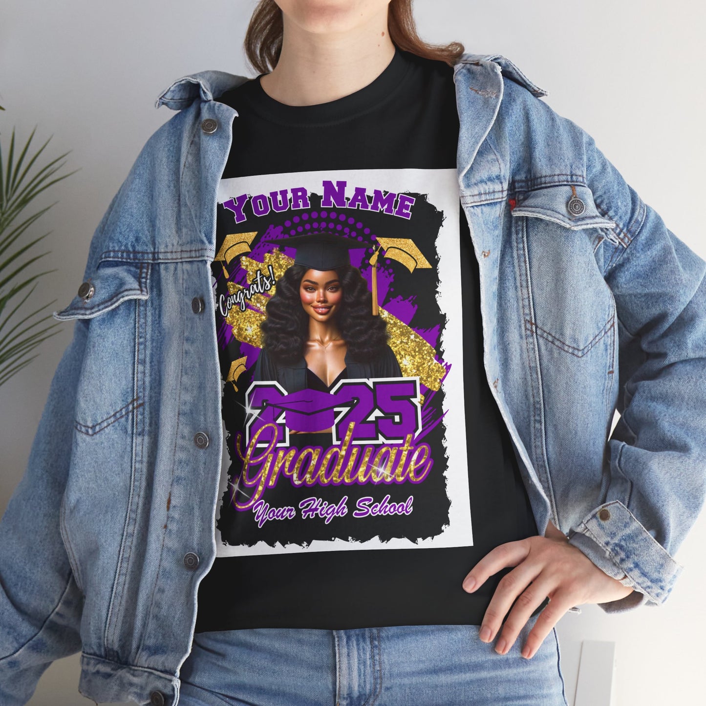 Purple/Gold - Customizable Graduate 2025 Unisex Heavy Cotton Tee