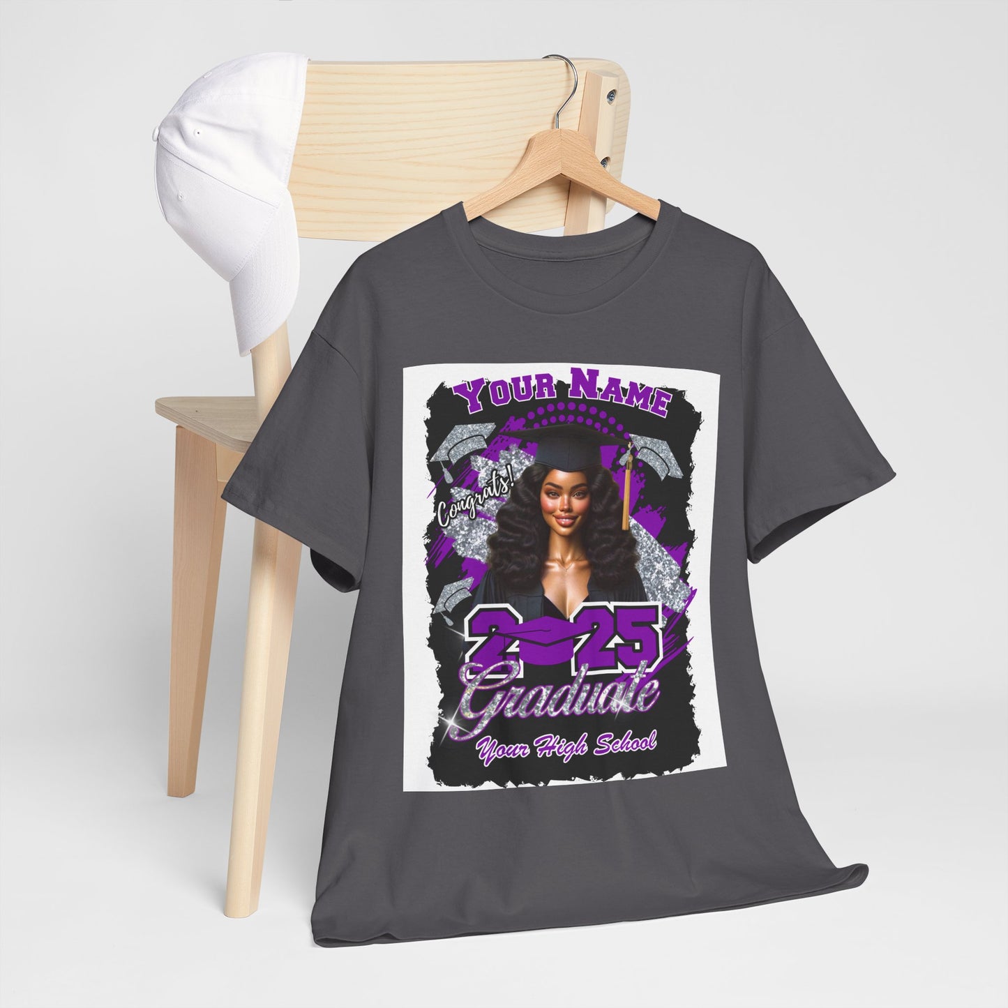 Purple/Silver - Customizable Graduate 2025 Unisex Heavy Cotton Tee