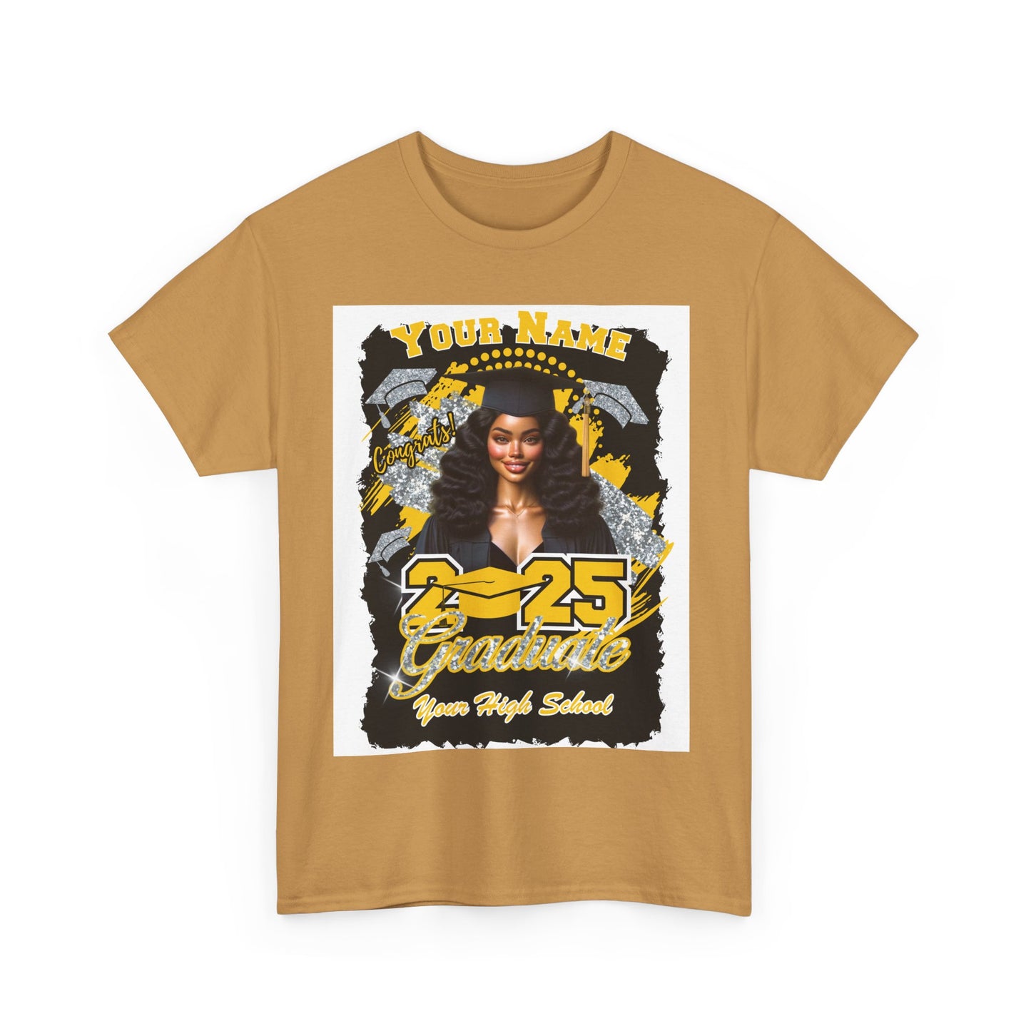 Yellow Gold/Silver Customizable Graduate 2025 Unisex Heavy Cotton Tee