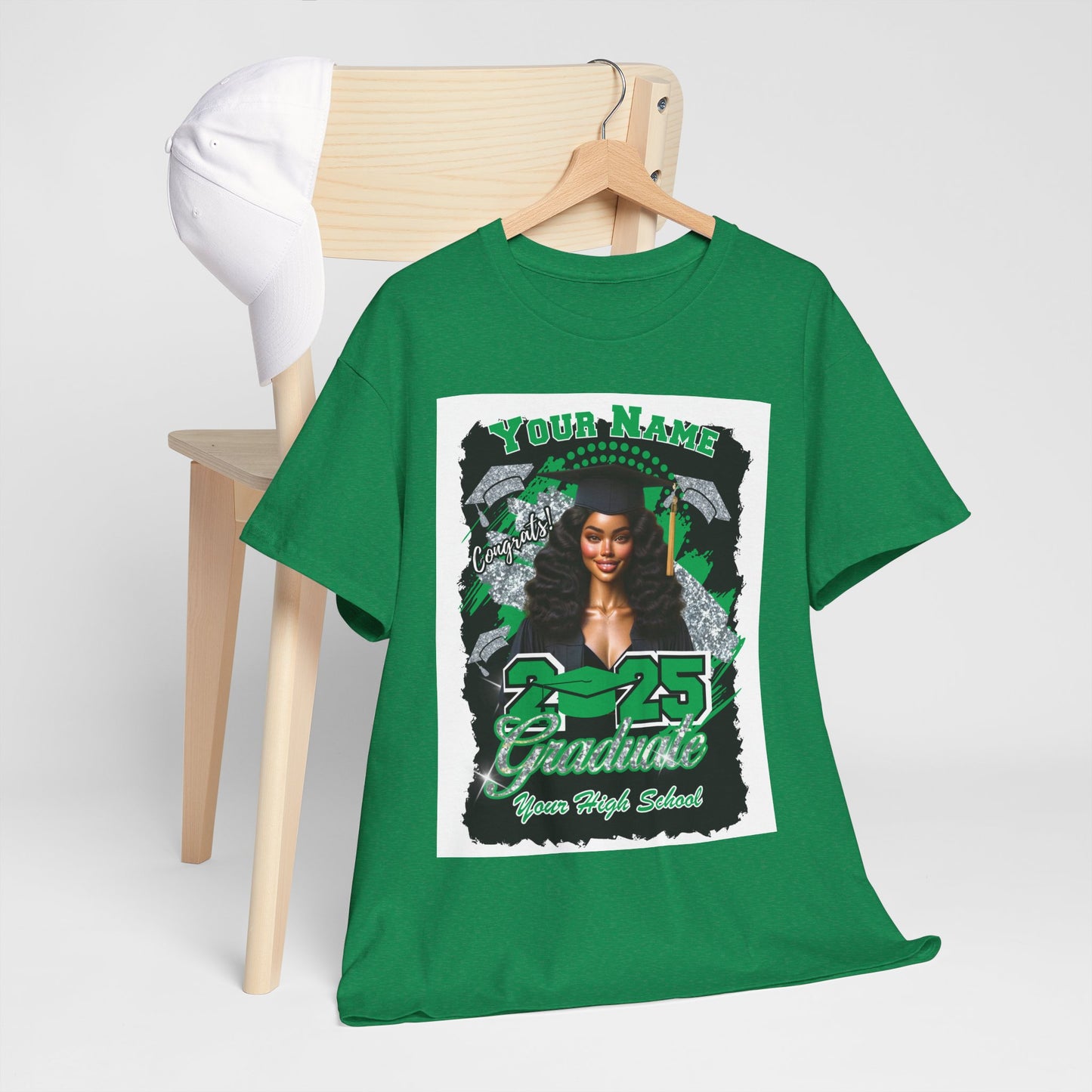 Green/Silver - Customizable Graduate 2025 Unisex Heavy Cotton Tee