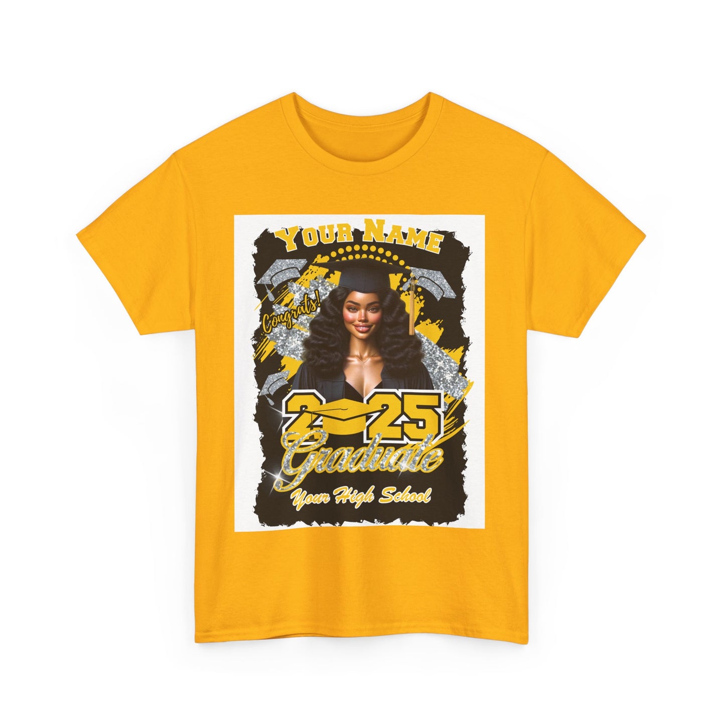 Yellow Gold/Silver Customizable Graduate 2025 Unisex Heavy Cotton Tee