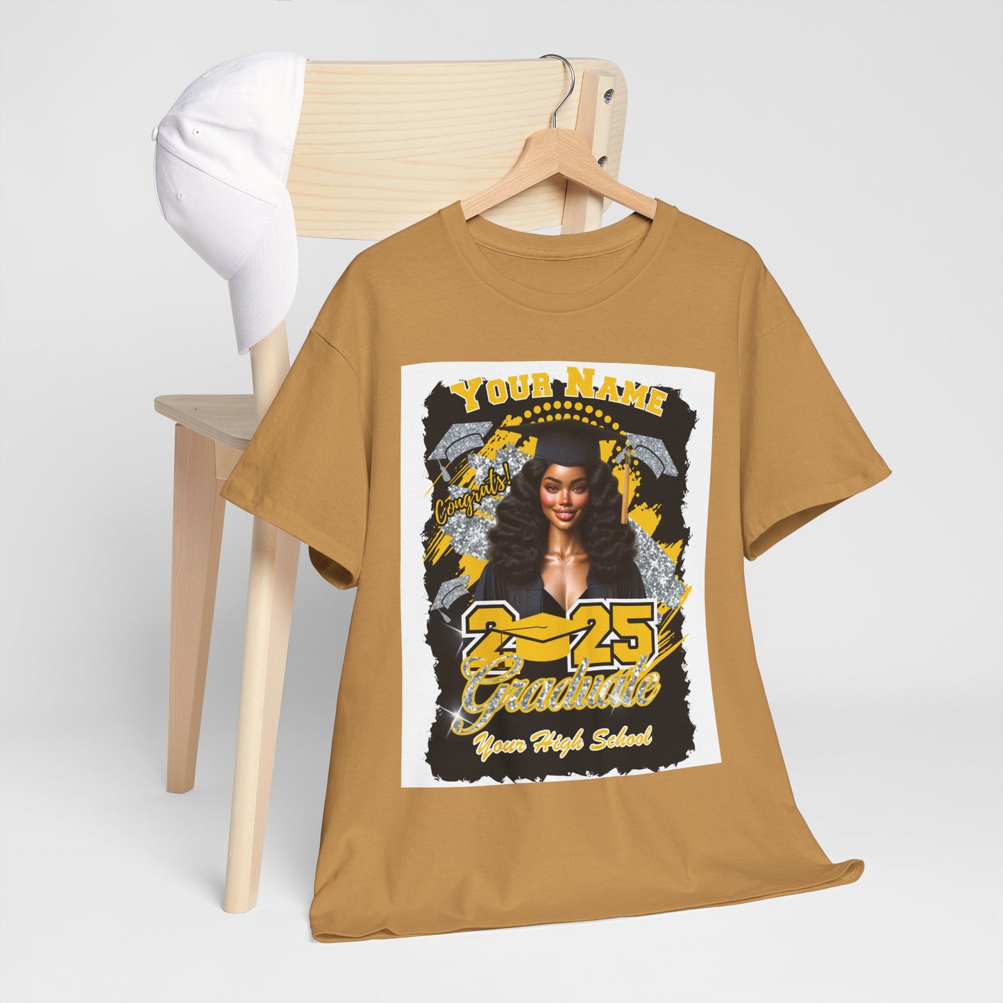 Yellow Gold/Silver Customizable Graduate 2025 Unisex Heavy Cotton Tee