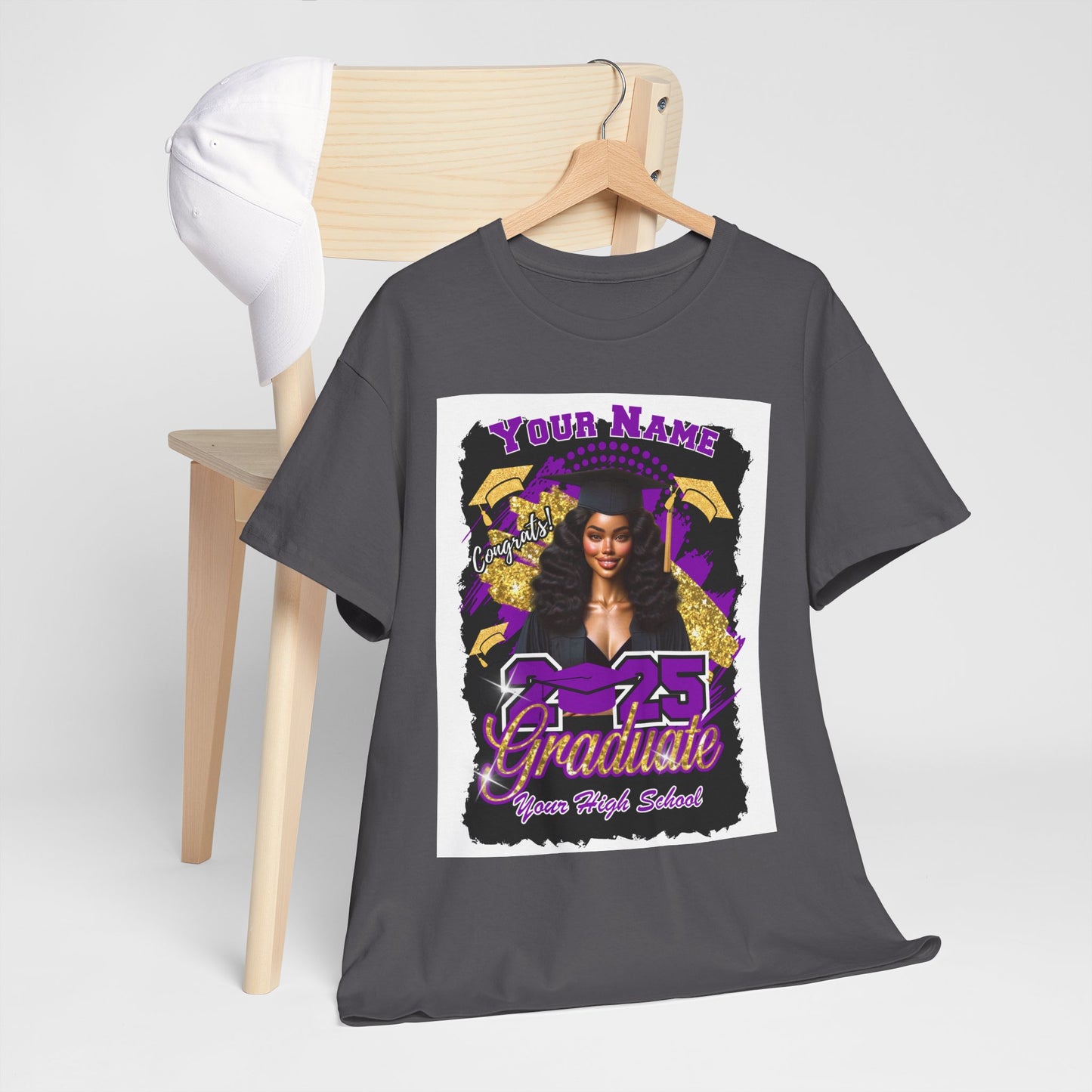 Purple/Gold - Customizable Graduate 2025 Unisex Heavy Cotton Tee