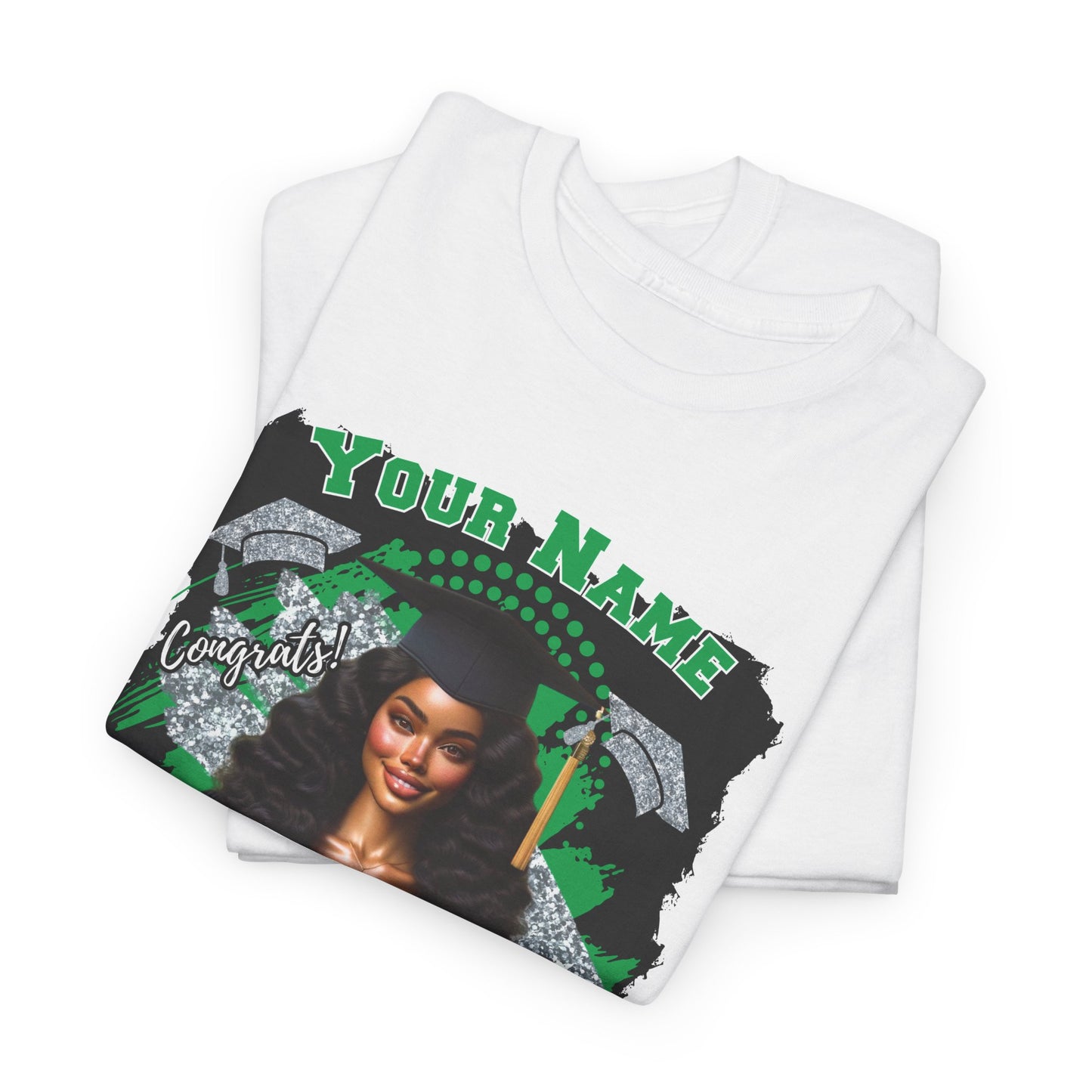 Green/Silver - Customizable Graduate 2025 Unisex Heavy Cotton Tee