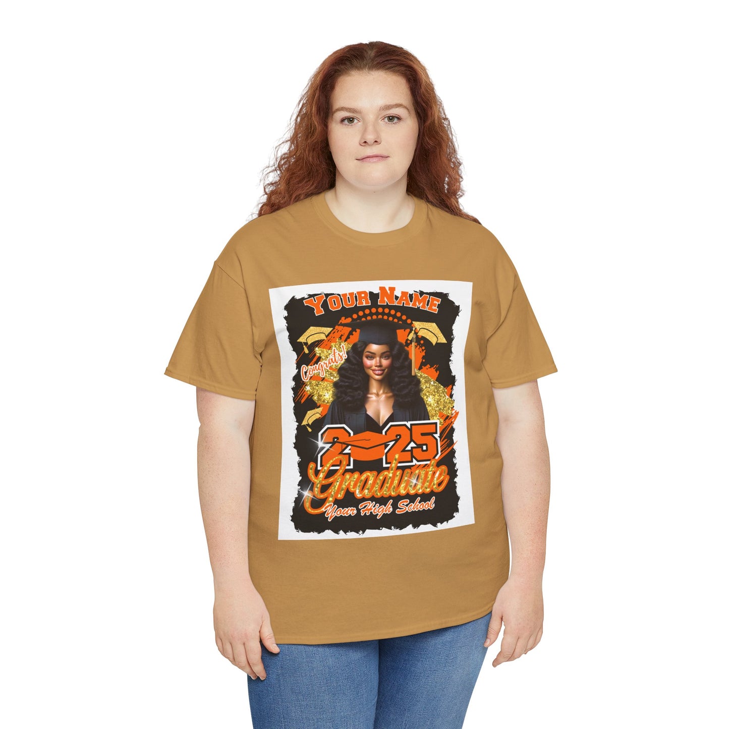 Orange/Gold - Customizable Graduate 2025 Unisex Heavy Cotton Tee