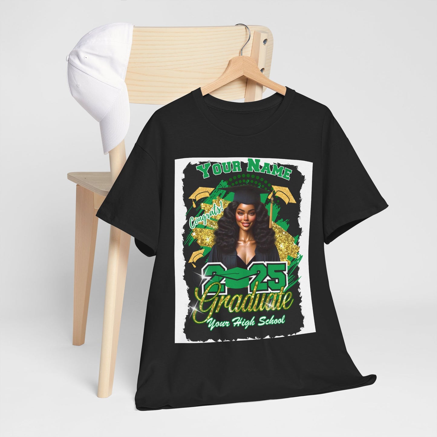 Green/Gold - Customizable Graduate 2025 Unisex Heavy Cotton Tee