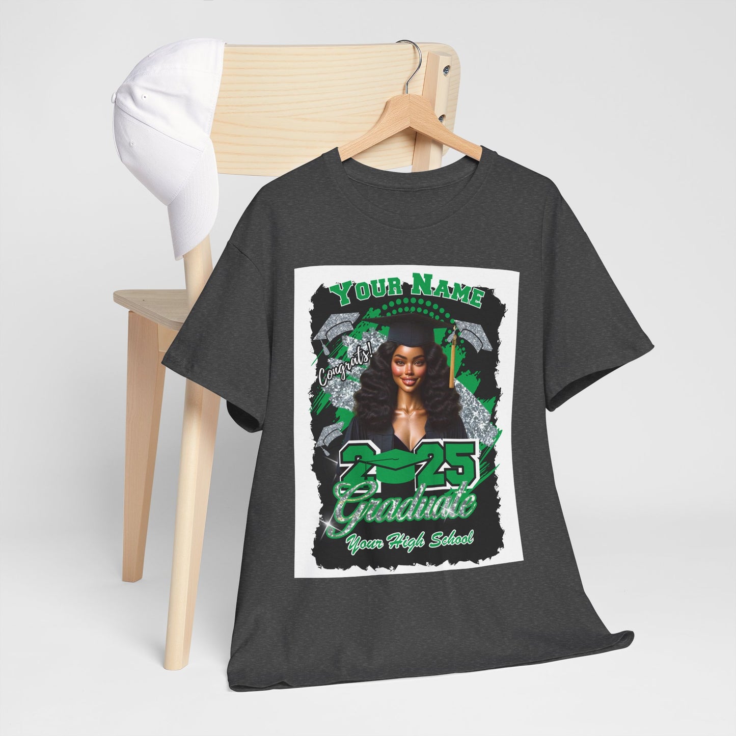 Green/Silver - Customizable Graduate 2025 Unisex Heavy Cotton Tee