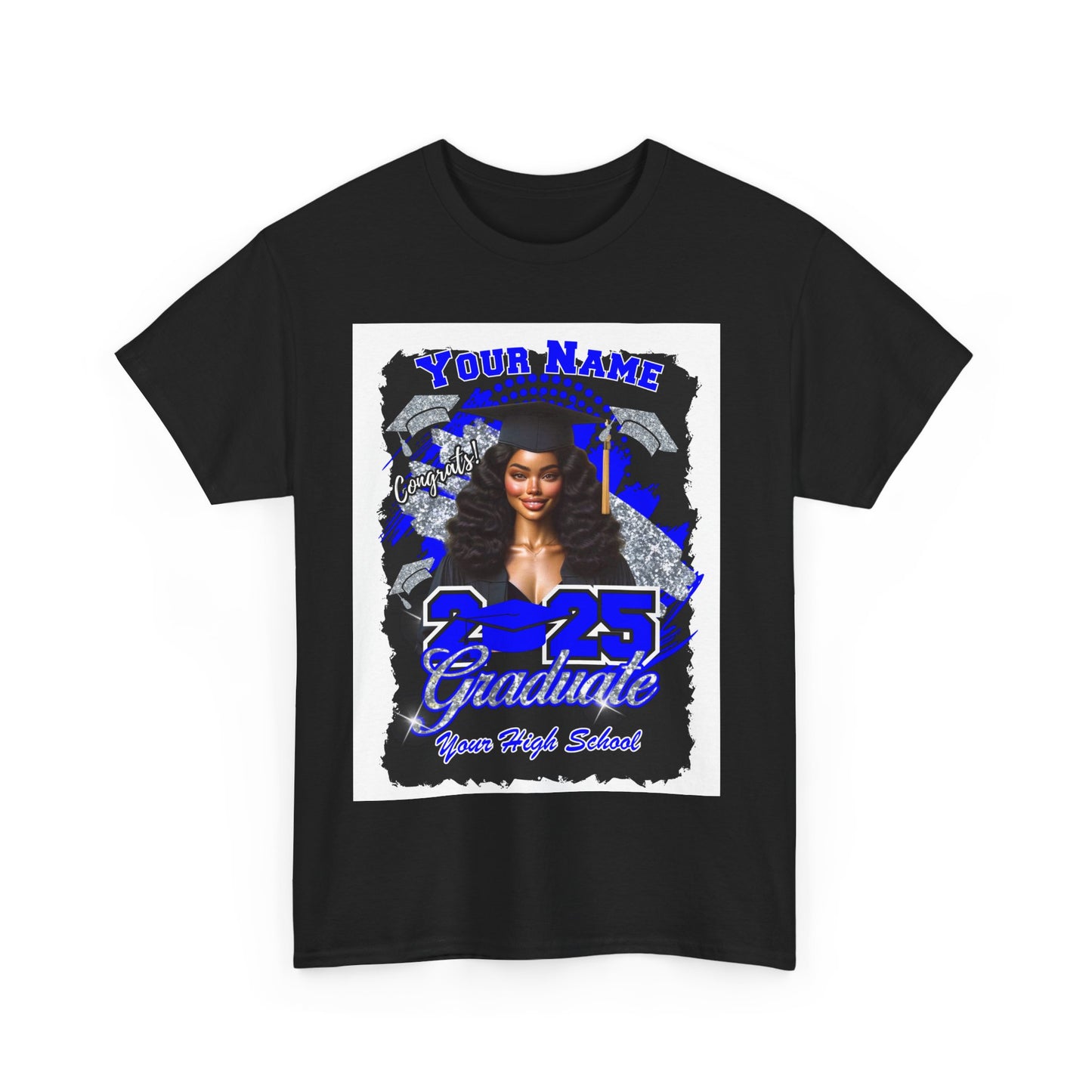 Royal Blue/Silver Customizable Graduate 2025 Unisex Heavy Cotton Tee