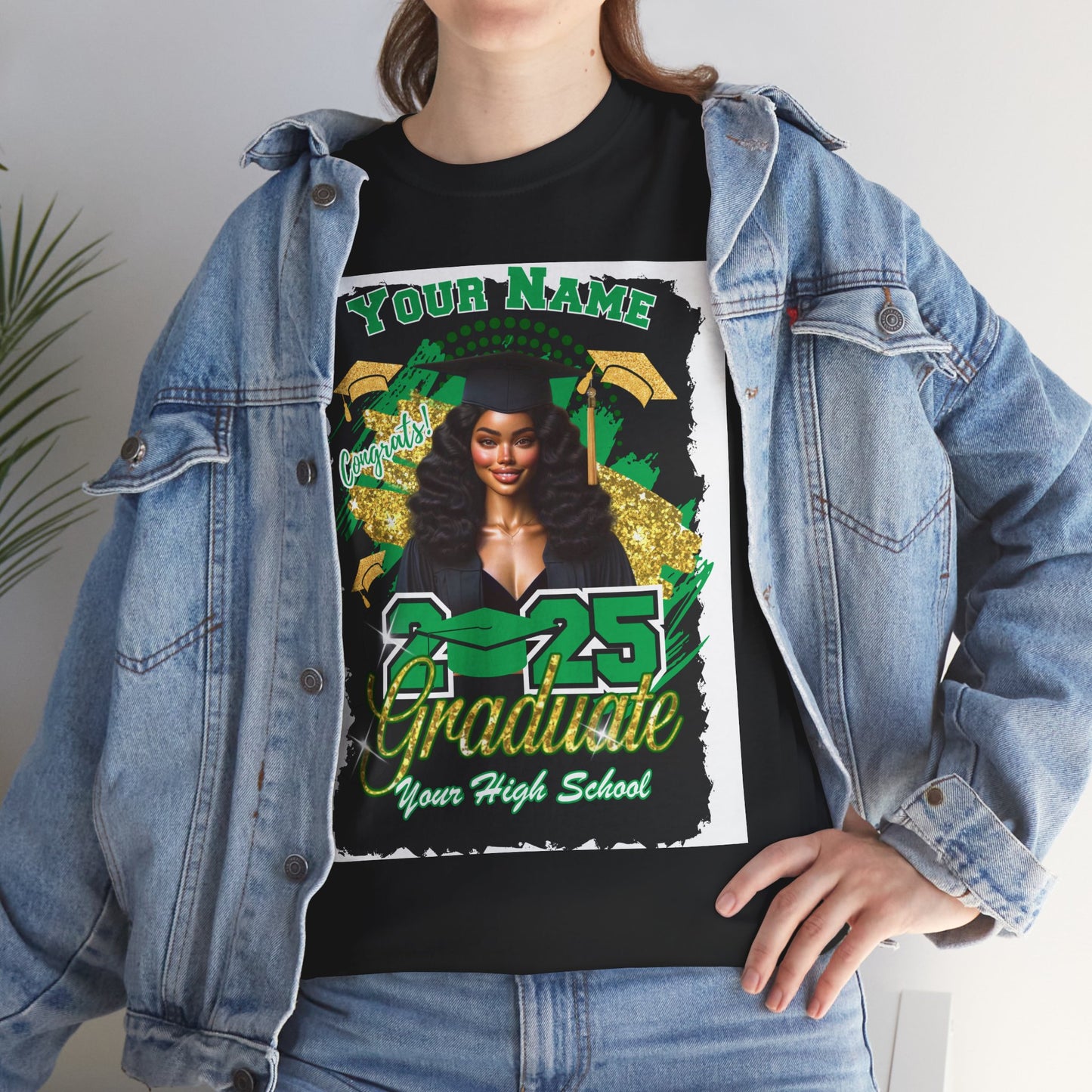 Green/Gold - Customizable Graduate 2025 Unisex Heavy Cotton Tee