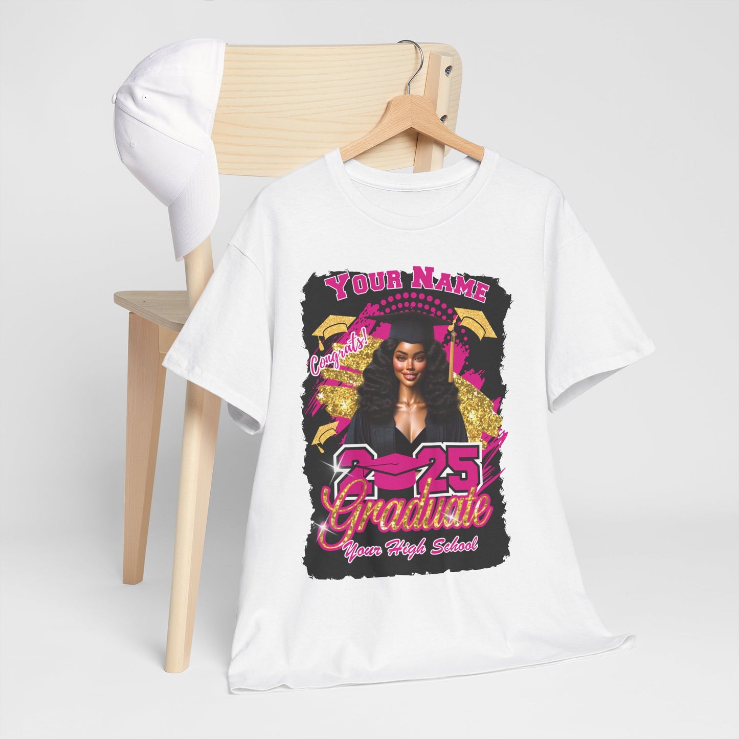 Hot Pink/Gold - Customizable Graduate 2025 Unisex Heavy Cotton Tee