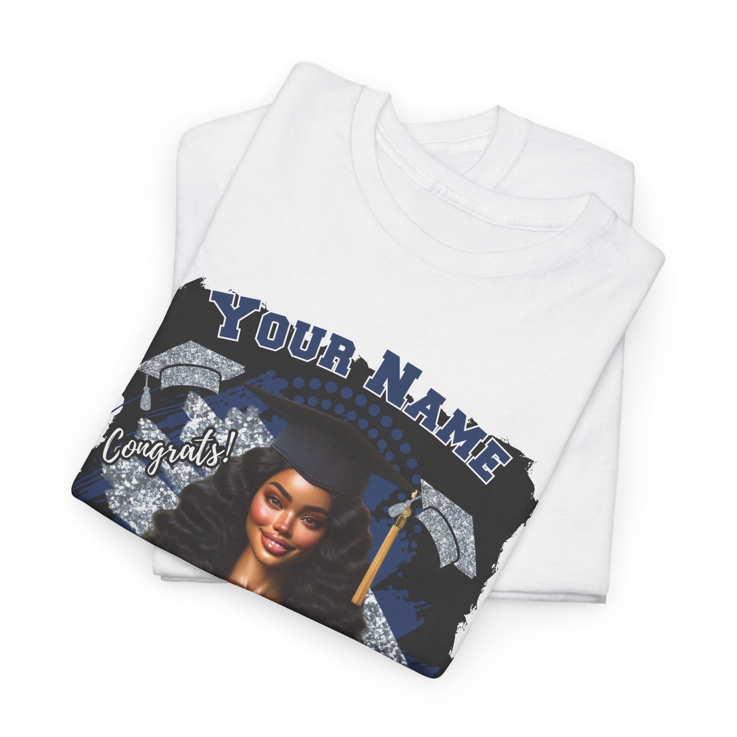 Navy Blue/Silver - Customizable Graduate 2025 Unisex Heavy Cotton Tee