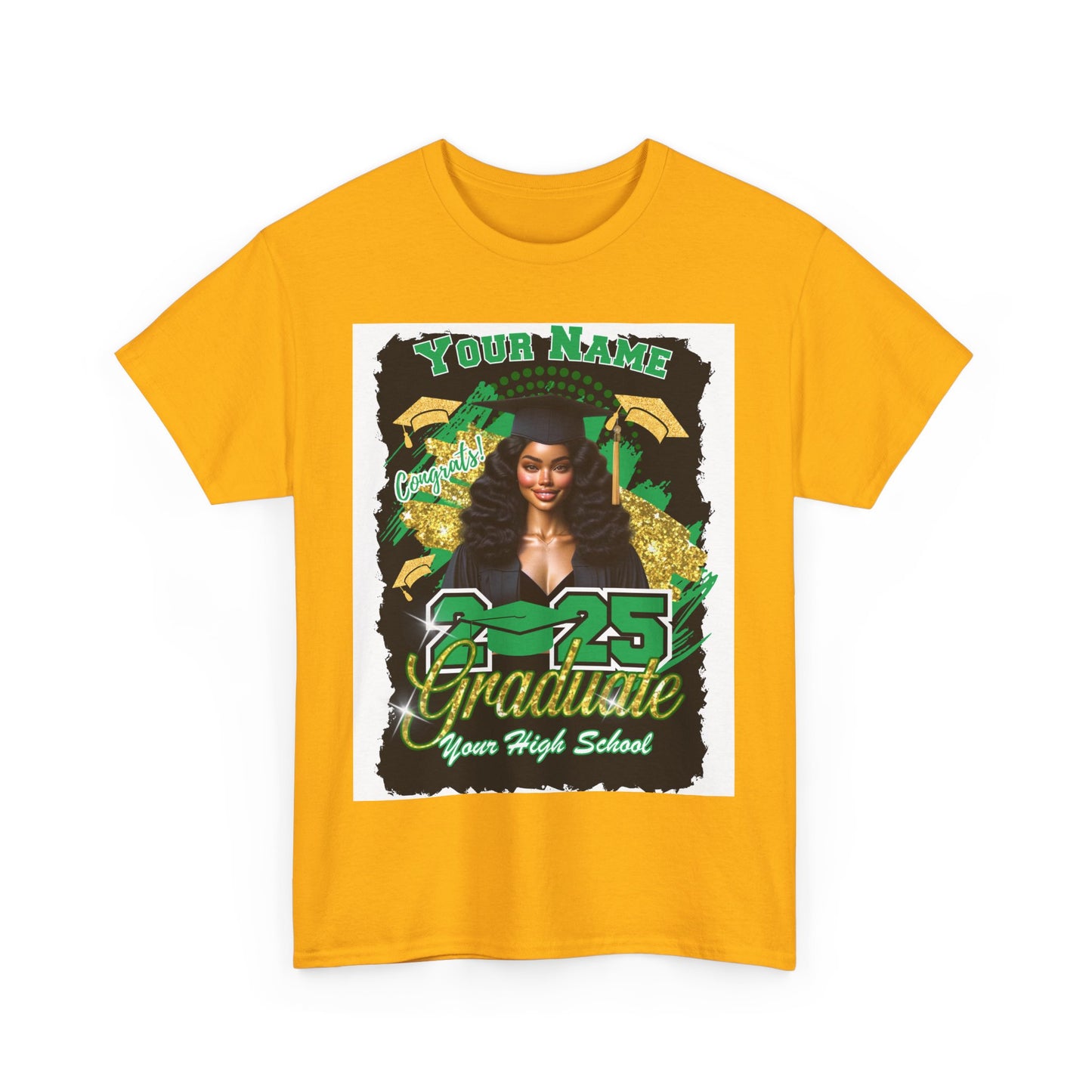 Green/Gold - Customizable Graduate 2025 Unisex Heavy Cotton Tee